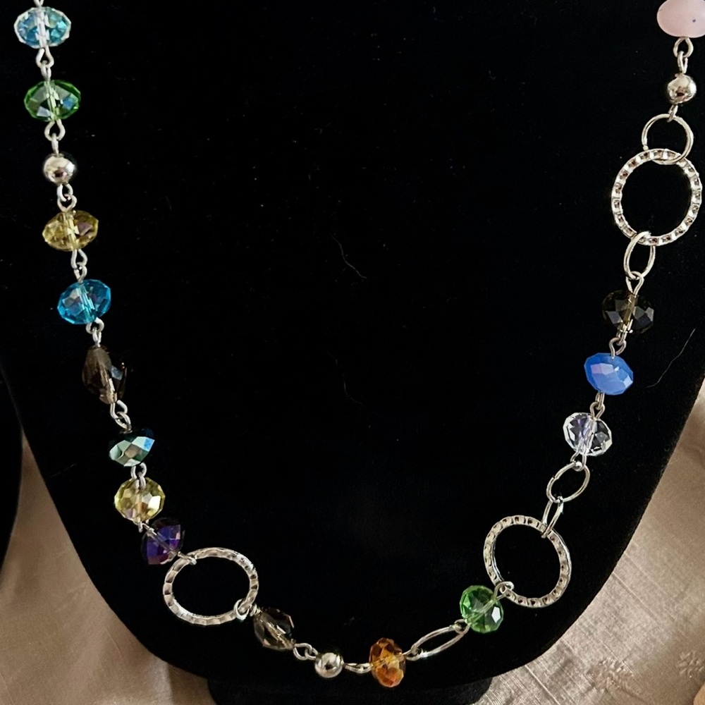 Blue and Green Beaded Set Necklace with earrings with Silver Accents